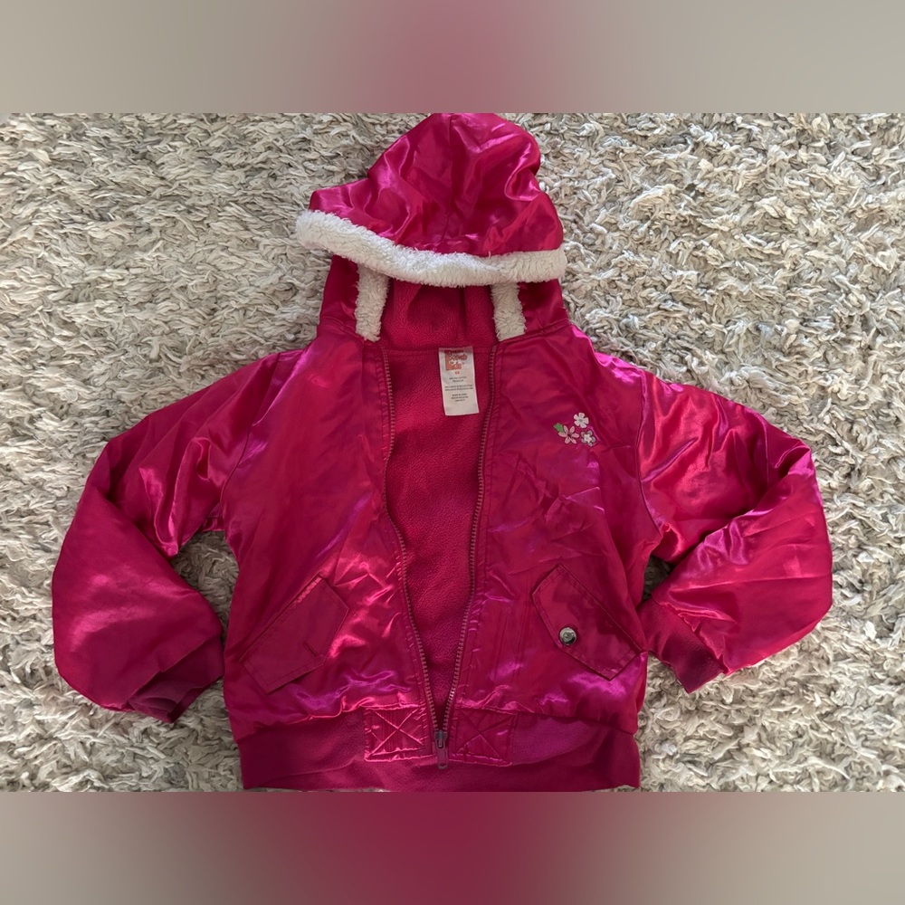 Vintage Bench Park Kids Pink Hooded Jacket Size 6 Fur lined hood